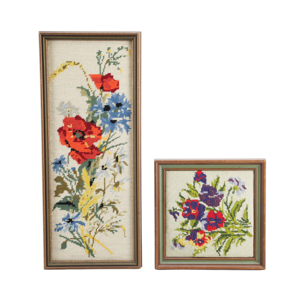 Wood Framed Floral Needlepoint Art
