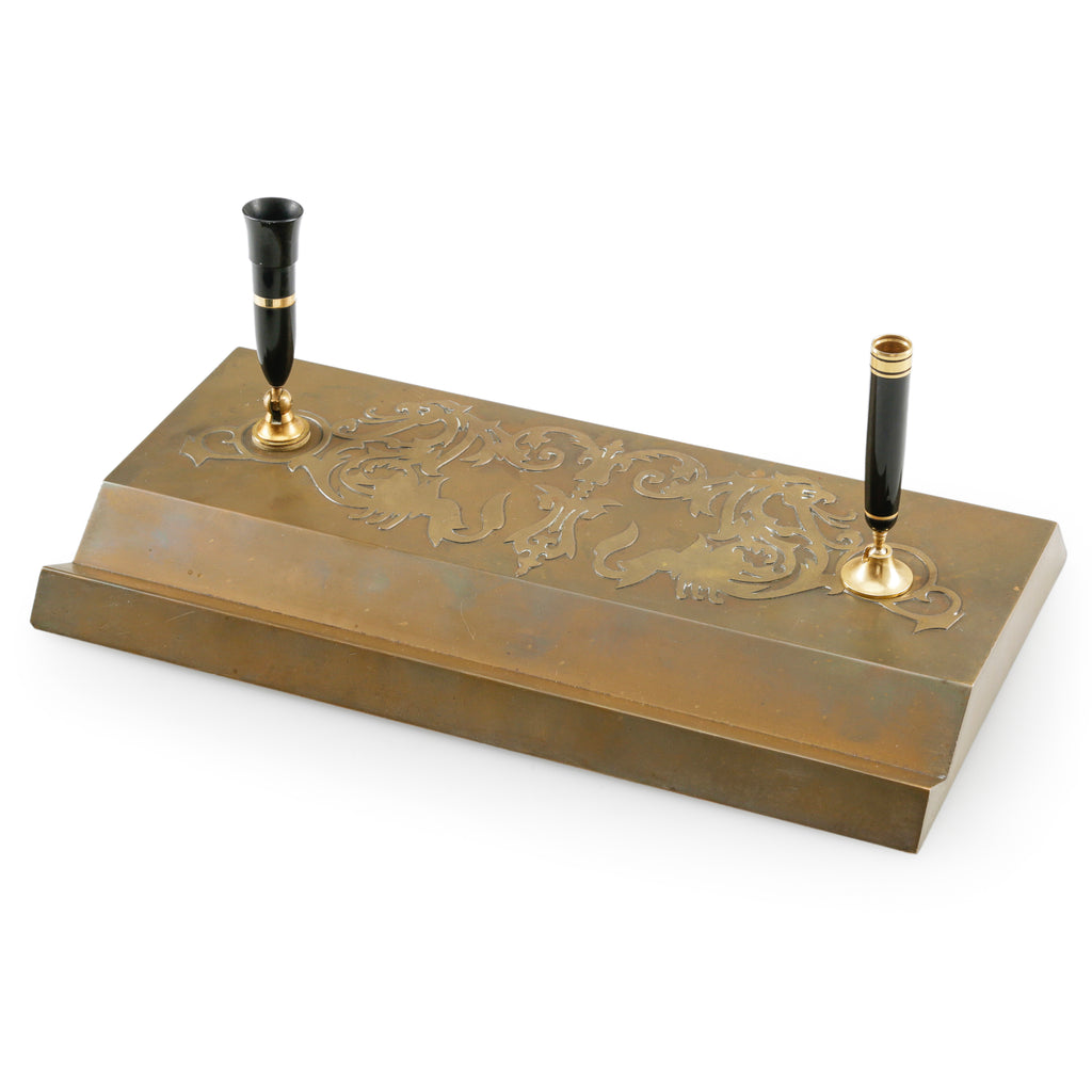 Brass Desk Pen Holder with Black Pen Rests