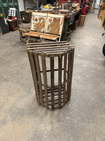 Rustic Weathered Wood Slatted Semicircular Basket