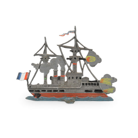 Vintage Gray Painted Metal French Naval Warship