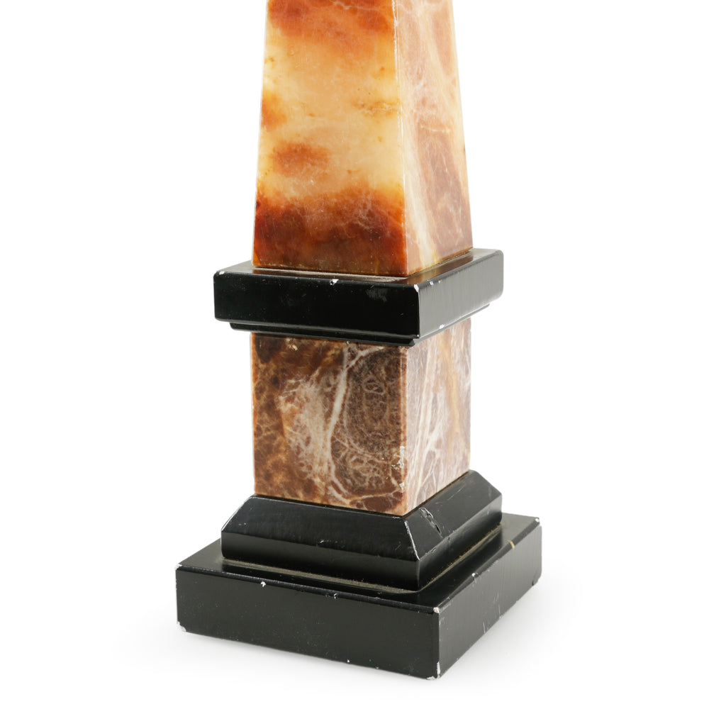 Orange and Cream Veined Marble Obelisk