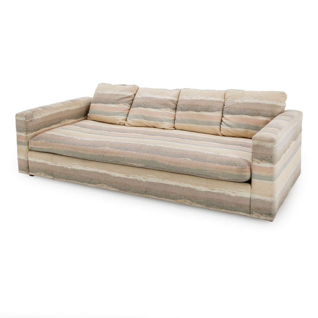 Muted Striped Upholstered Sofa with Wide Arms