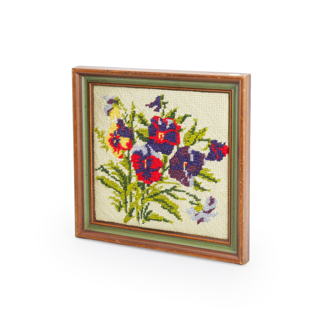 Wood Framed Floral Needlepoint Art