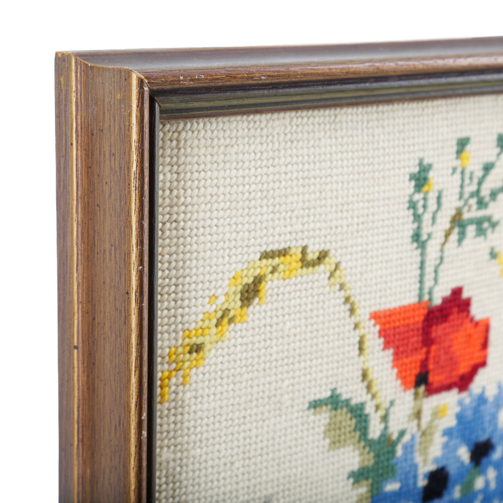 Wood Framed Floral Needlepoint Art