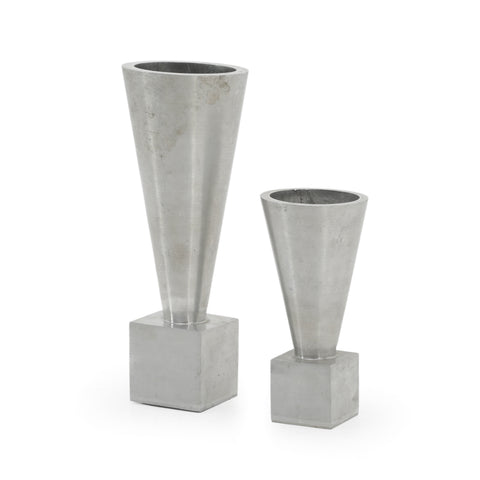 Set of Two Brushed Aluminum Conical Vases