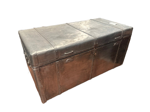 Tarnished Silver Metal Riveted Travel Trunk