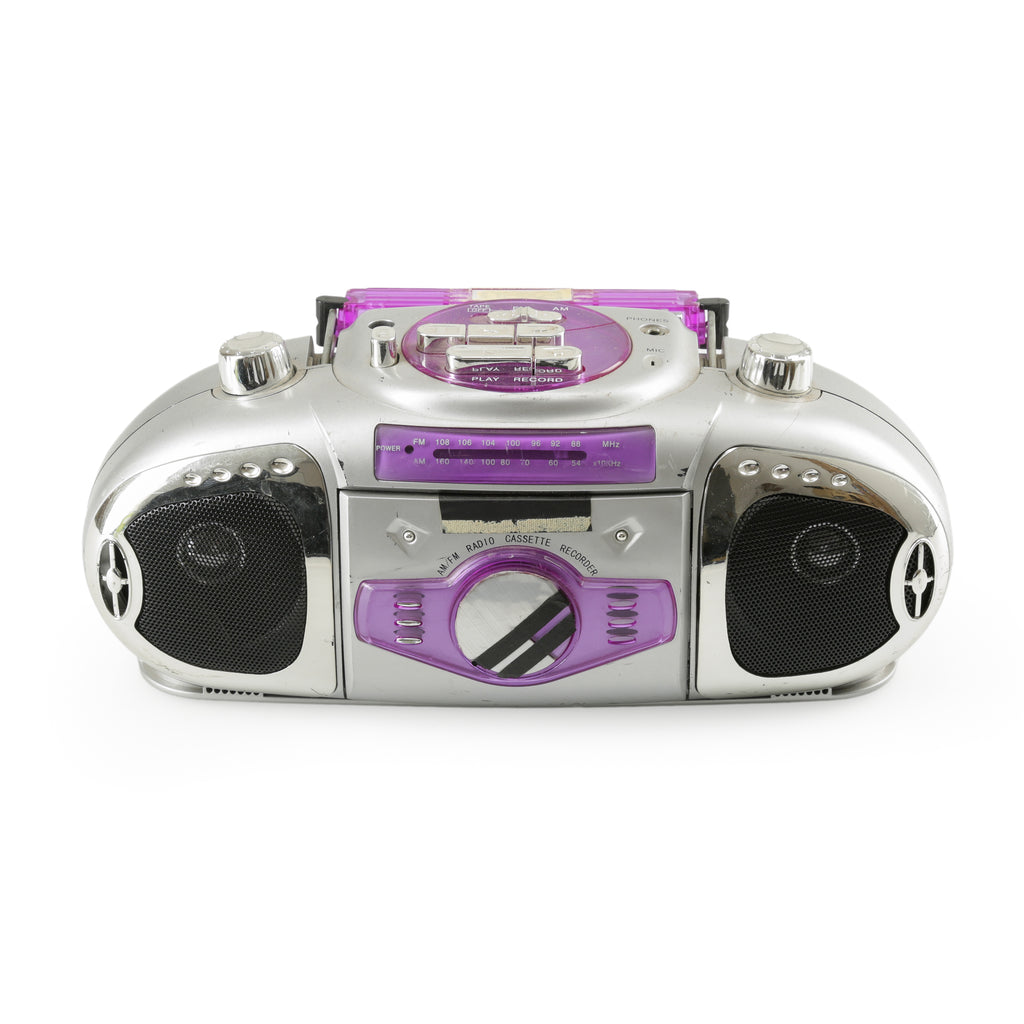Silver and Purple Portable AM/FM Cassette Boombox