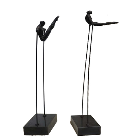 Iron Gymnasts Tabletop Sculpture Pair