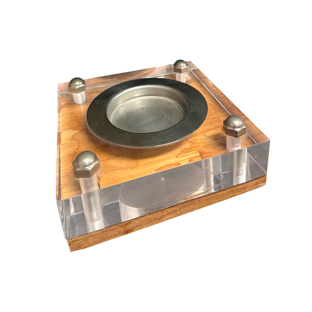 Wood and Clear Lucite Ashtray