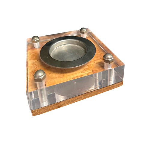 Wood and Clear Lucite Ashtray