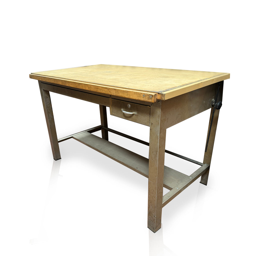 Large Grey Metal Drafting Table w Wood Top