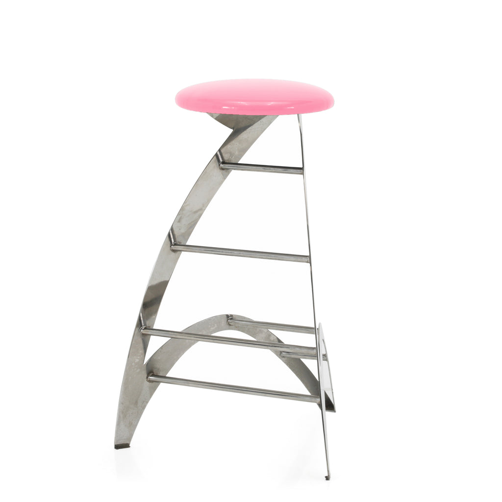 Futuristic Chrome + Glossy Pink Strat Bar Stool