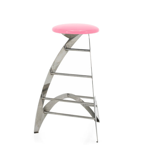 Futuristic Chrome + Glossy Pink Strat Bar Stool