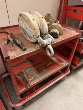 Red Rustic Tool Cart w/Rolling Bar Base