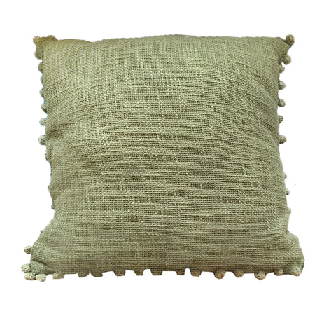 Green Square Pillow w/ Pom Pom Border