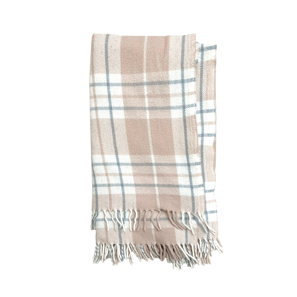 Tan / Blue Plaid Throw Blanket