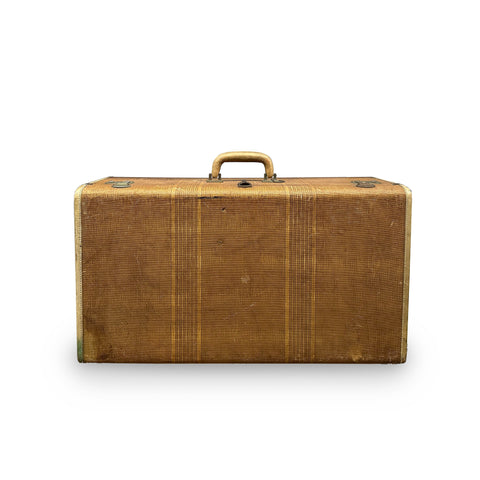 Tan Striped Hardshell Suitcase