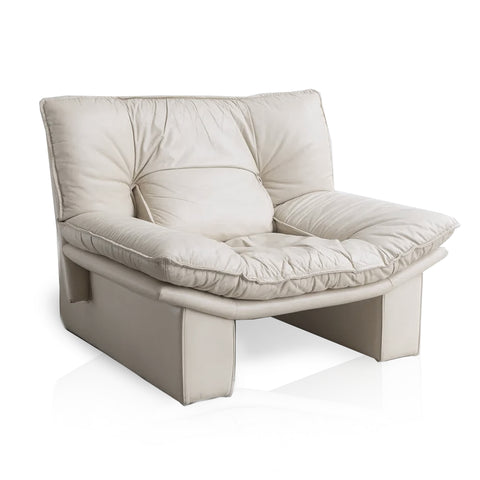 White Leather Wide 80s Armchair