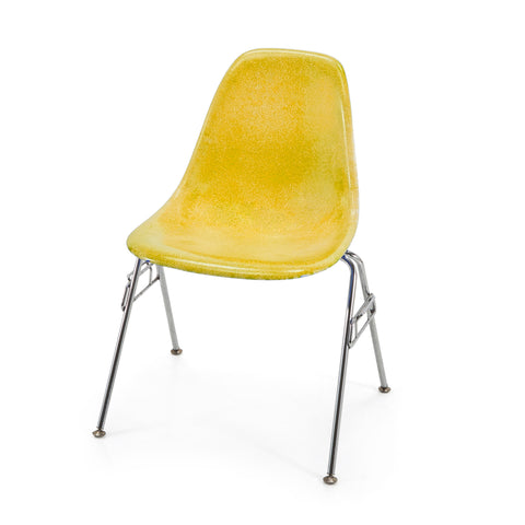 Yellow Side Shell Chair with Stacking Metal Base
