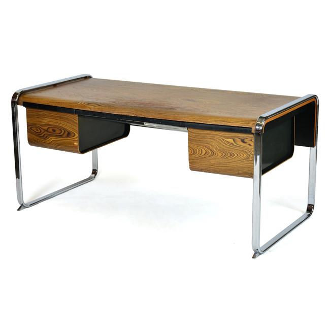 Wood Desk with Curved Chrome Frame