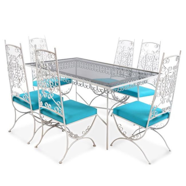 White Metal Dining Table with Glass Top