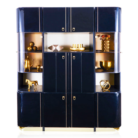 Black Enamel and Gold Media Cabinet Storage Unit