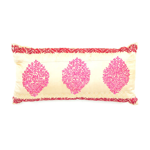 Pink and Yellow Sari Medallion Lumbar Pillow