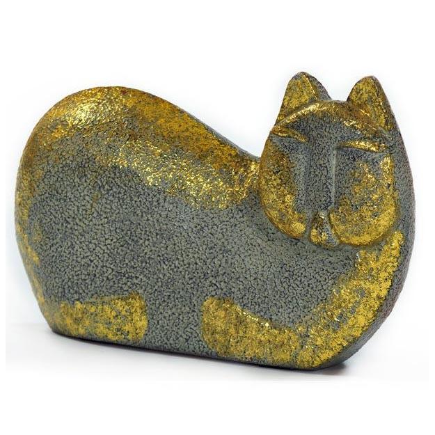 Gold Grey Cat Sculpture