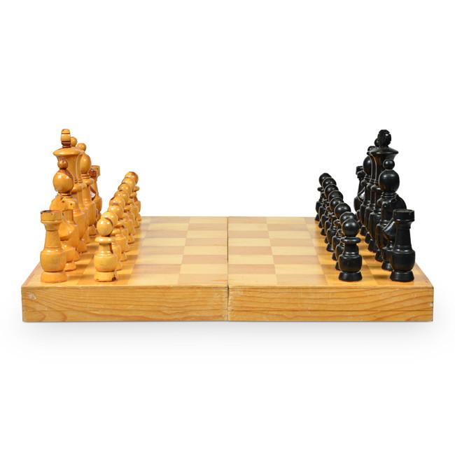 Wood and Black Chess Set