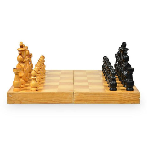 Wood and Black Chess Set