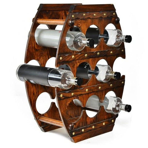 Wood Barrel Shape Bottle Rack