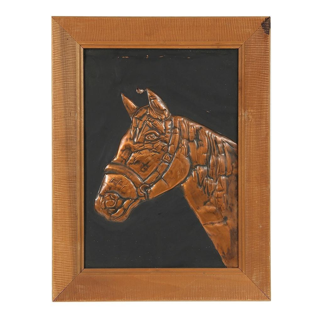 Vintage Copper Horse Portrait Artwork in Wood Frame B