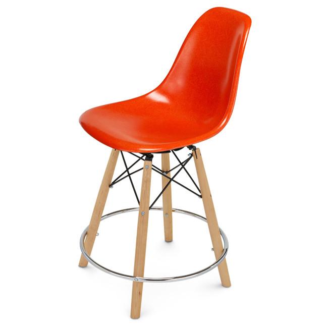 Orange Shell Chair Dowel Counter Stool Swivel Base
