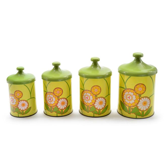 Canisters Set of 4 - Green / Yellow Flowers