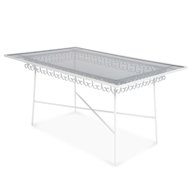 White Metal Dining Table with Glass Top