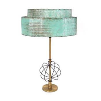 Brass Table Lamp with Distressed Green Shade