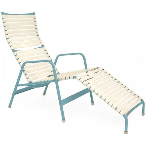 Aqua + White Strap Chaise Lounge
