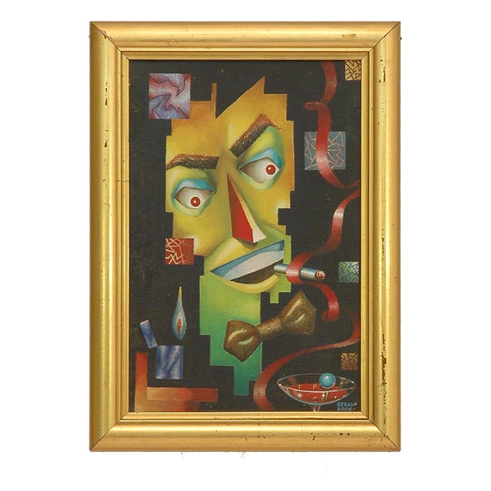 Yellow & Black Surreal Face Painting with Gold Frame