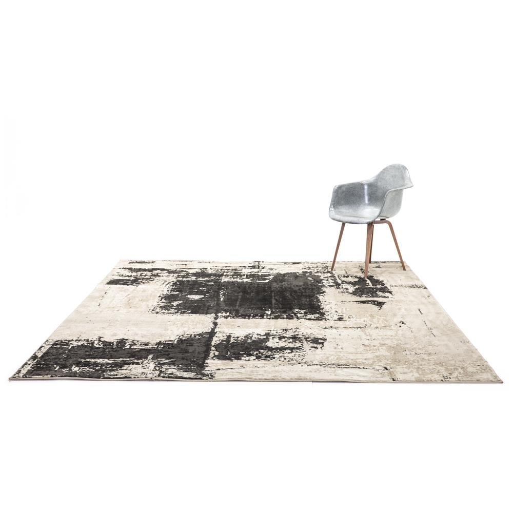 Modern Abstract Black and Cream Rug