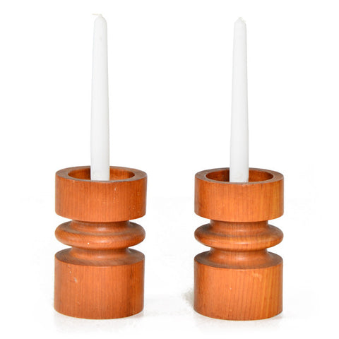 Wood Candle Holder Pair