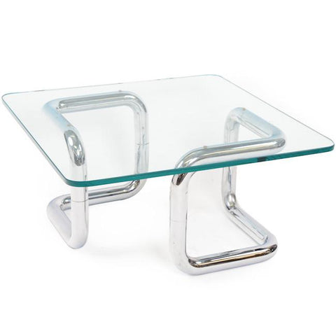Glass & Chrome Tube Square Side Table