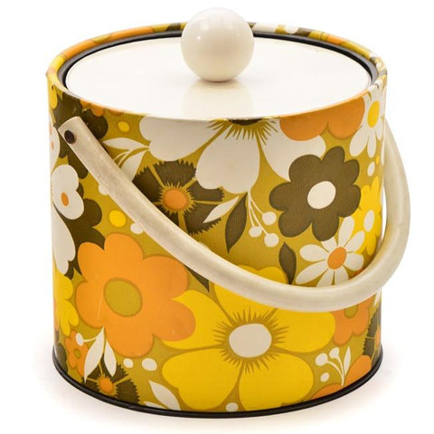 Mustard Mod Flowers Ice Bucket  w Lid