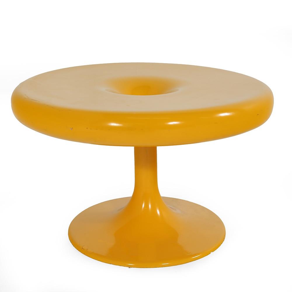 Yellow Round Plastic Mod Side Table w Tulip Base