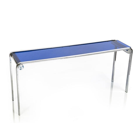 Blue Glass & Chrome Console Table
