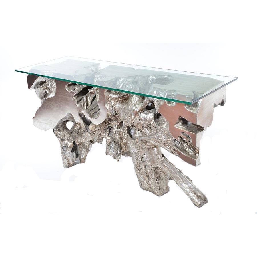 Silver Wood Slab Console Table