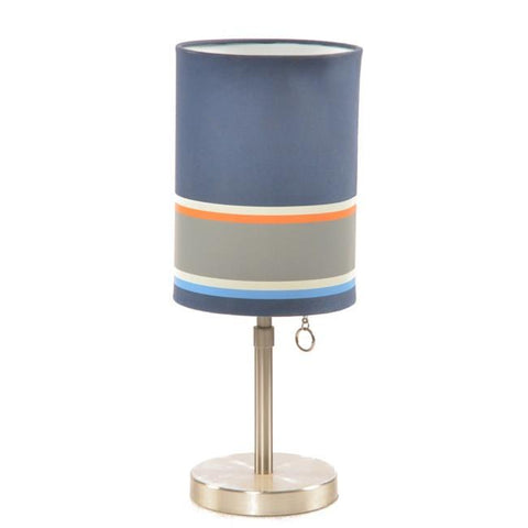 Chrome Table Lamp with Blue Striped Shade