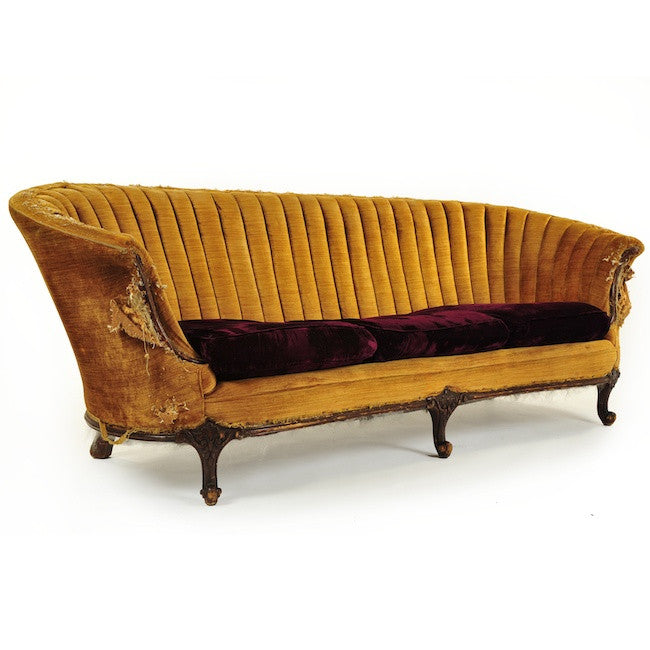 Victorian Sofa - Distressed Gold and Violet Cushions