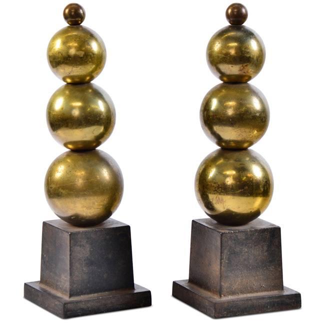Pair of Brass Stacked Spheres Sculpture