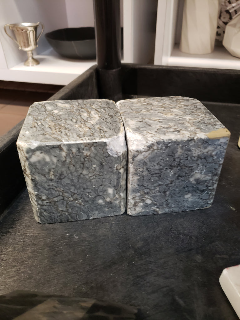 Grey Marble Stone Cube Bookends
