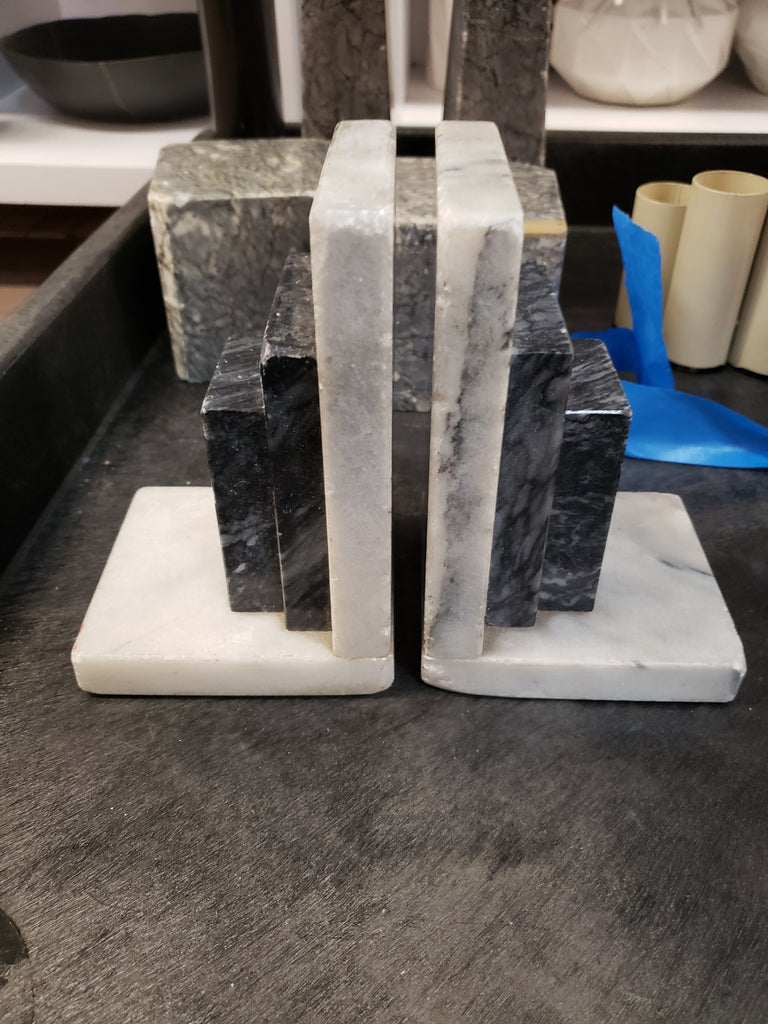 Grey and Black Stone Marble Bookends
